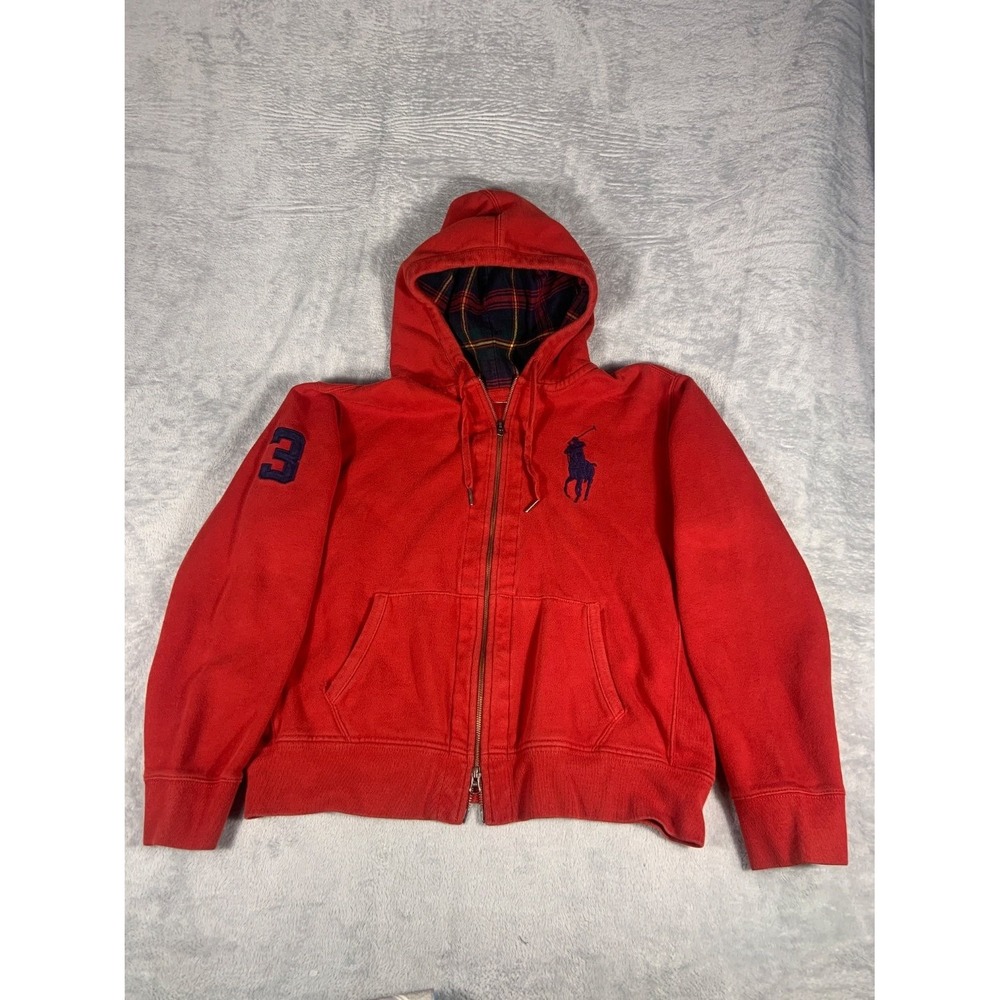Polo Ralph Lauren Big Pony Hoodie Plaid Hood Red Men Size XL